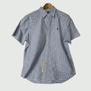 RALPH LAUREN SHORT SLEEVE BUTTON DOWN - LIGHT BLUE/PINK